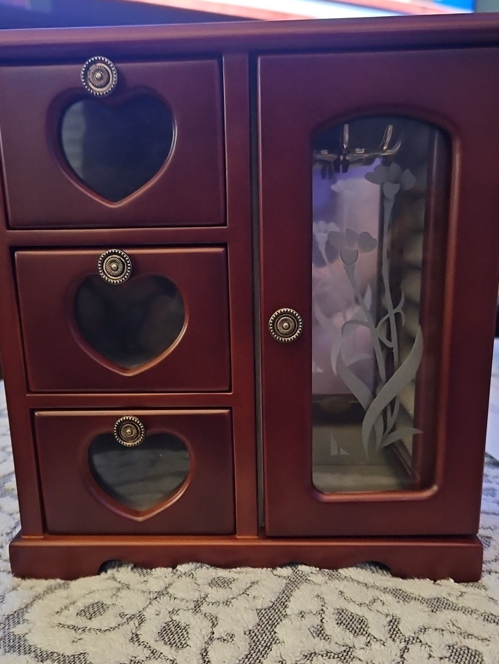 Wooden Jewelry Cabinet Organizer in Dark Brown